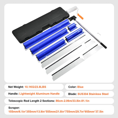 Gipsplaat Gereedschapset – Stucspatel Set – Plamuurmes – Schuurspatel – Muur Reparatie Gereedschap – Blauw – Telescopische Steel 86-270 cm – 5 Breedtes Met Opbergkoffer