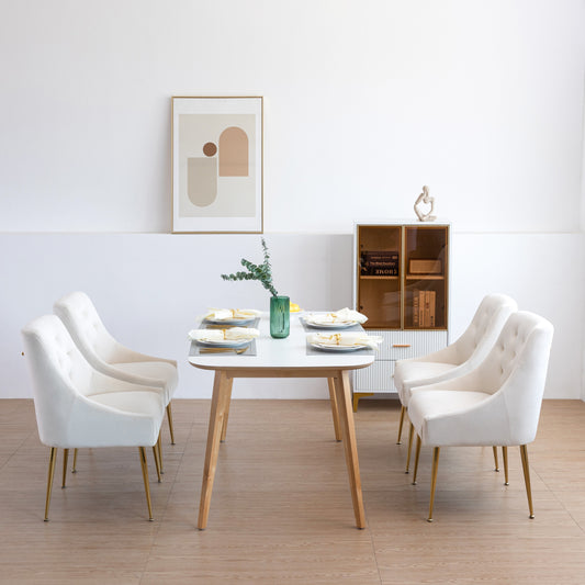 Set van 4 Moderne Eetkamerstoelen – Velours Stoelen – Afgewerkt Met Metalen Poten – Gestoffeerde Stoelen – Zachte Kussens – Grijs – Stevig Metalen Frame – Comfortabele Niet-Draaibare Zit