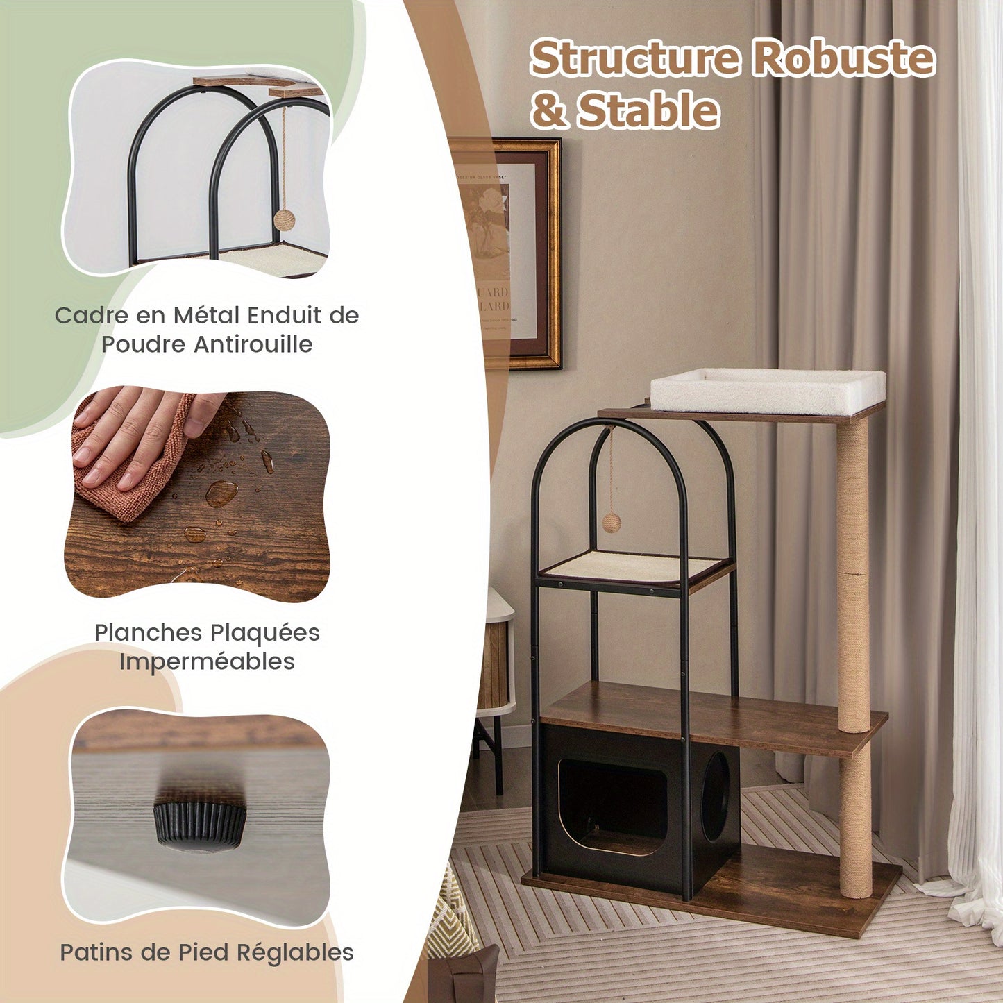 Krabpaal – Kattenboom – Kattenhuis – Kattenklimtoren – Kattentoren – Met Metalen Frame – 119 cm Hoog Met Zacht Kattenbed
