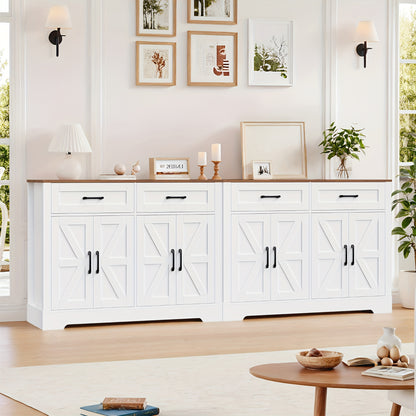 Sideboard – Dressoir – Buffetkast – Opbergkast – Wit/Bruin – 120x40x87 cm – 2 Lades & 4 Deuren – Houtlook Spaanplaat
