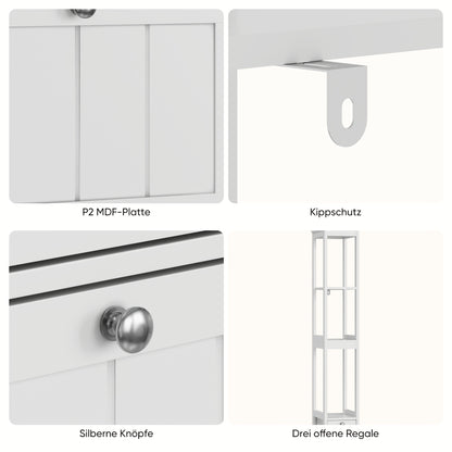 Space-Saving Narrow Tall Bookshelf Cabinet - Heavy-Duty Freestanding Storage Unit with 2 Drawers & 3 Shelves, Slim Modern design for Living Room, Bedroom, Home Office - Sturdy Metal Construction, Easy Assembly, White Finish (