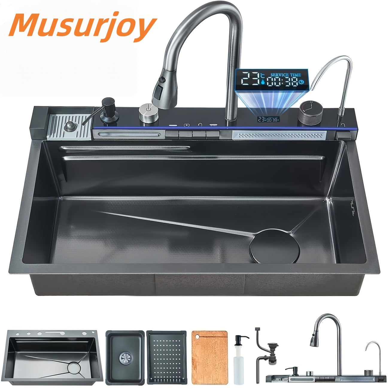 Roestvrijstalen Keukenspoelbak – Spoelbak RVS – Keukenspoelbak Onderbouw – Vierkante Spoelbak – Keukenwasbak – 74,93x44,96 cm – Uittrekbare Kraan & Waterzuivering