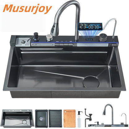 Roestvrijstalen Keukenspoelbak – Spoelbak RVS – Keukenspoelbak Onderbouw – Vierkante Spoelbak – Keukenwasbak – 74,93x44,96 cm – Uittrekbare Kraan & Waterzuivering