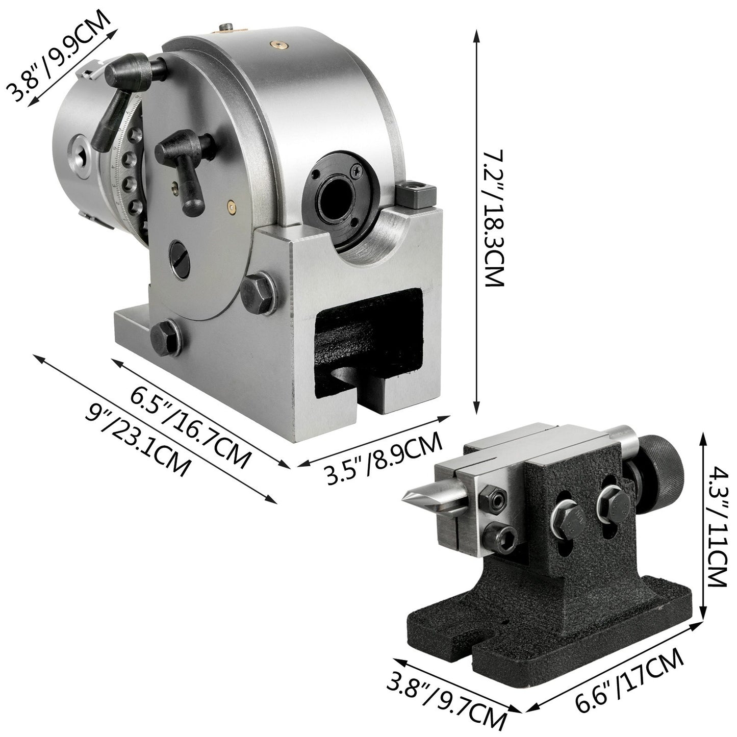 Deelkop Draaibank – Verdeelkop CNC – Indexeerkop Freesmachine – 3-Klauws Klauwplaat – 4 Inch Chuck – Verstelbare Hoek – HT200 Gietijzer Stabiel