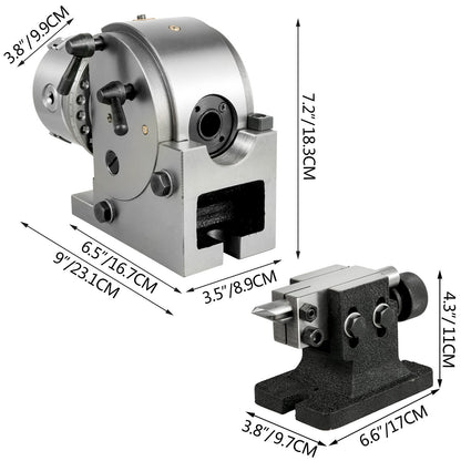 Deelkop Draaibank – Verdeelkop CNC – Indexeerkop Freesmachine – 3-Klauws Klauwplaat – 4 Inch Chuck – Verstelbare Hoek – HT200 Gietijzer Stabiel