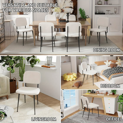 Set van 2 Sherpa Eetkamerstoelen – Witte Stoelen met Metalen Poten – Ergonomisch, Stijlvol en Comfortabel voor Keuken, Woonkamer of Eetkamer