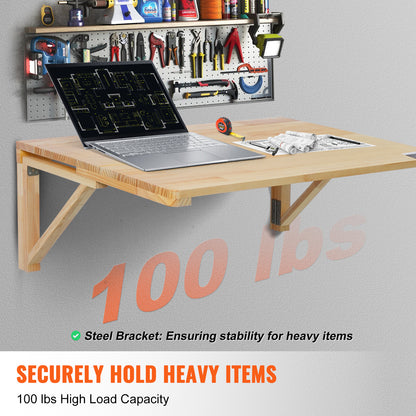 Wandtafel – Klaptafel – Opklapbare Werktafel – Muurtafel – Zwevende Tafel – 80x60 cm – 100% Grenenhout – Draagvermogen 45 kg