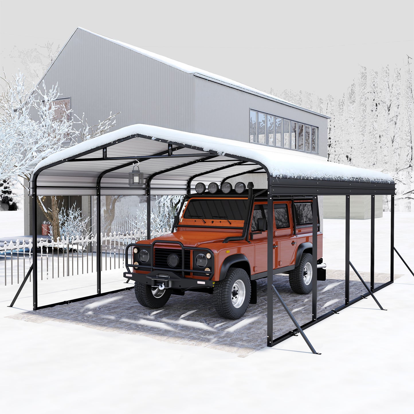 Metalen Carport – Overkapping – Garage – Carport Dak – Voertuig Shelter – 6x3,7m – Gegalvaniseerd Dak – Stevige Gepoedercoate Stalen Constructie