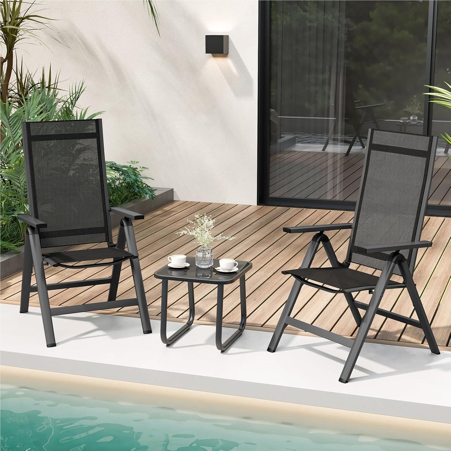 Tuinstoelen – Tuinstoel Set – Balkonstoel – Terrasstoel – Opvouwbare Stoelen – 7-Standen Verstelbare Rugleuning – Lichtgewicht Aluminium Frame