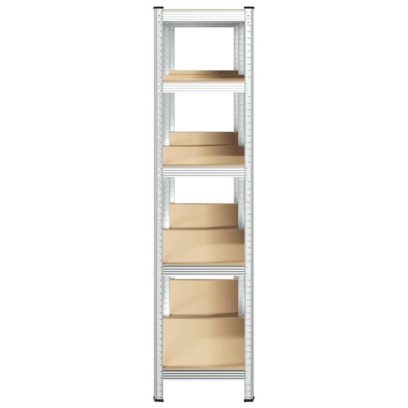 5-laags Opbergrek – Opbergkast – Stelling – Plank – Vakkenkast – Set Van 2 – Zilverkleurig Staal – Gelamineerd Hout