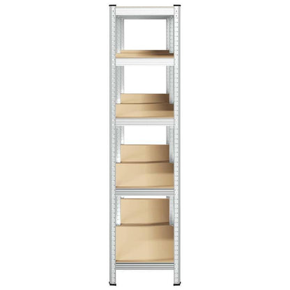 5-laags Opbergrek – Opbergkast – Stelling – Plank – Vakkenkast – Set Van 2 – Zilverkleurig Staal – Gelamineerd Hout