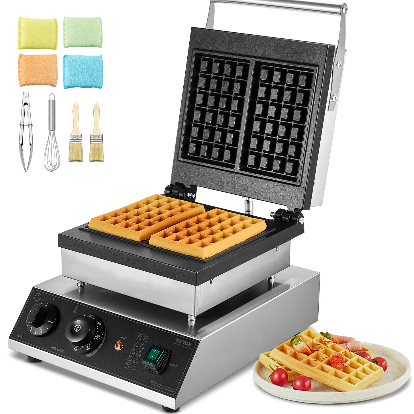 Wafelmaker – Wafelijzer – Wafelapparaat – Wafelmachine – Rechthoekige Wafels – 2000W Vermogen – RVS Behuizing Met Instelbare Temperatuur