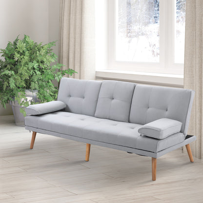 Slaapbank – 3-zitsbank – Bedbank – Uitklapbare Sofa – Stoffen Bank – Multifunctioneel Design – Inklapbaar Tafeltje Met Bekerhouders – Scandinavisch Design – Belastbaar Tot 250 Kg – Lichtgrijs Linnen Look