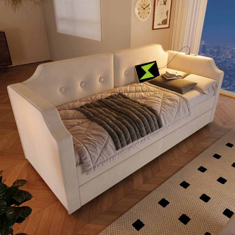 Bedbank – Slaapbank – Sofa Bed – Logeerbed – Zetelbed – 90x200 cm – Ingebouwde Leeslamp – 2 Opbergladen