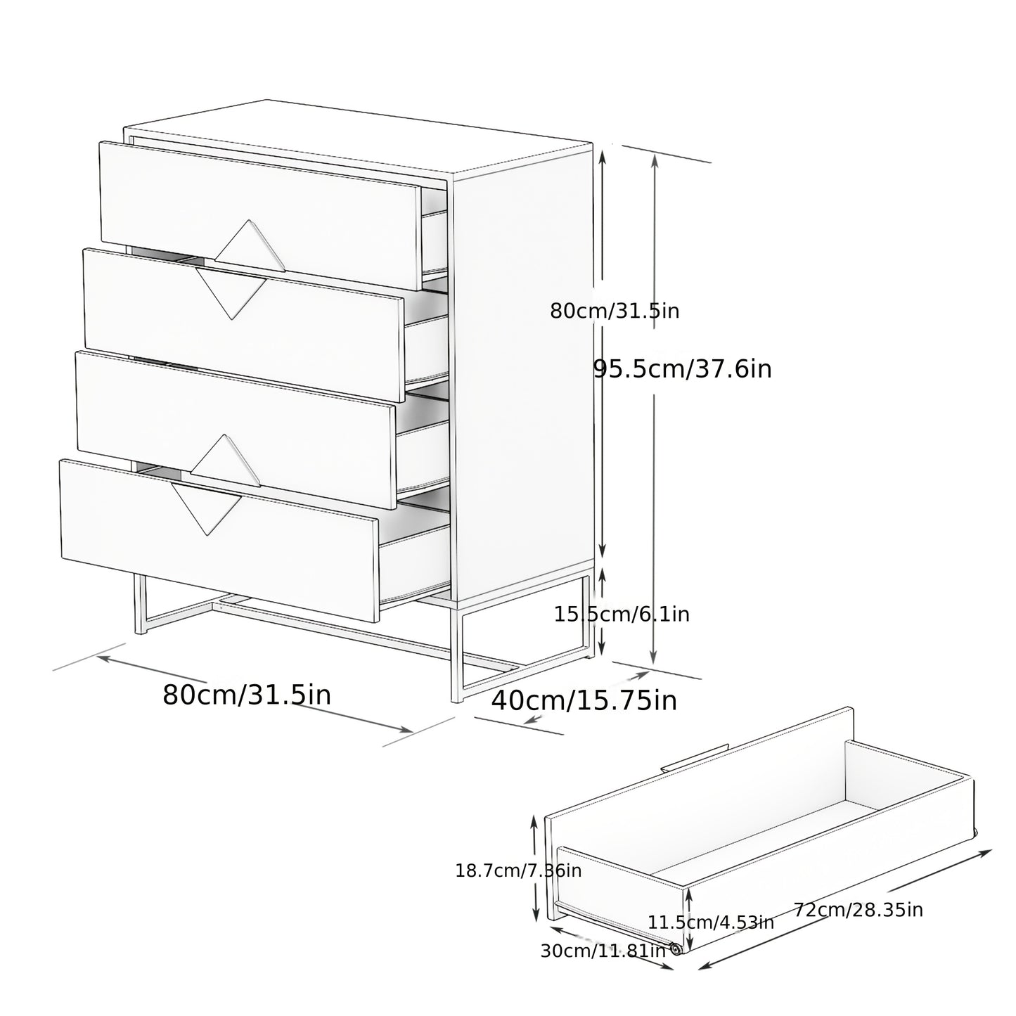 Ladekast – Kast – Dressoir – Opbergmeubel – Commode – Wit – Bamboe Materiaal – Ruime Opbergruimte Van ≥3,2 Kubieke Voet