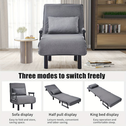 3-in-1 Slaapbank – Inklapbare Bedbank – Relaxstoel – Logeersofa – Zetelbed – Verstelbare Rugleuning – Stevig Metalen Frame – Comfortabele Schuimvulling – Grijs