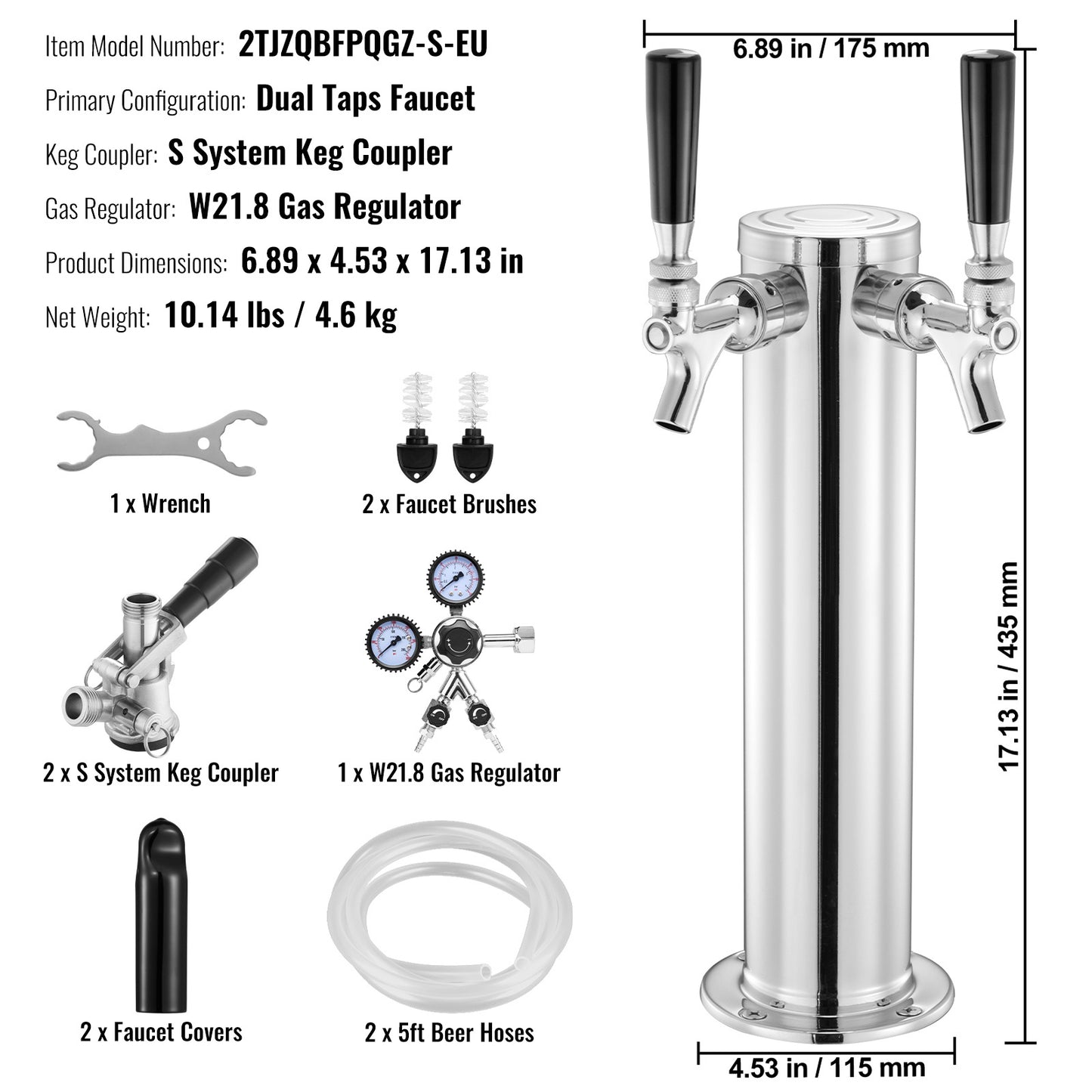 Dubbele Bierkraan – Bierdispensers – Bierkraan Set – Kegerator Tap – Tapinstallatie – RVS 304 Staal – Dual Gauge Drukregelaar