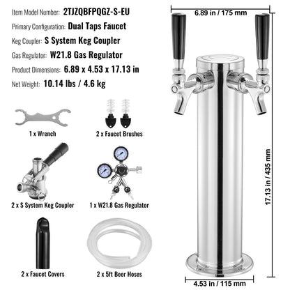 Dubbele Bierkraan – Bierdispensers – Bierkraan Set – Kegerator Tap – Tapinstallatie – RVS 304 Staal – Dual Gauge Drukregelaar