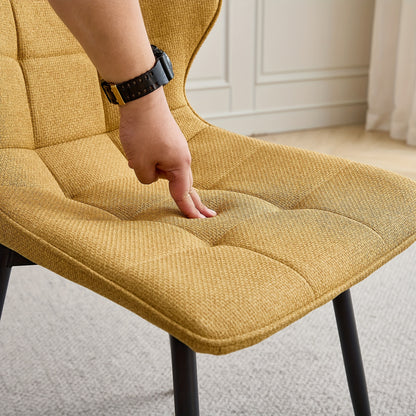 Eetkamerstoelen – Stoelen – Keukenstoelen – Zitmeubels – Meubelset – Gele Bekleding – Linnen Stoffen Zitting – Metalen Poten – Ergonomisch Ontwerp – Verstelbare Voetkappen