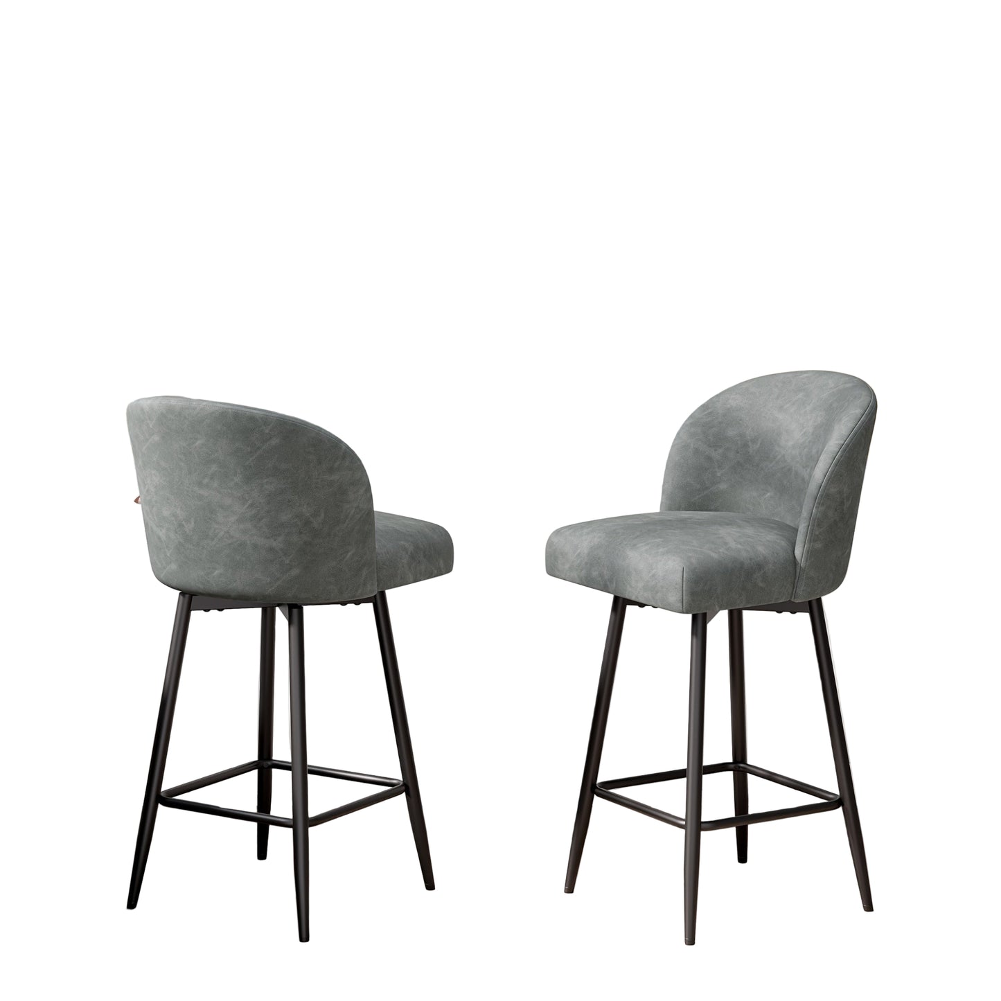Barstoel Set – Barkrukken – Keukenstoelen – Counterstoelen – Barkrukken zonder Armleuningen – Lichtgrijs Kunstleer – Memory Foam Zitting – 360° Draaibaar – Metalen Frame – Ergonomische Hoge Rugleuning – Geschikt voor Harde Vloeren