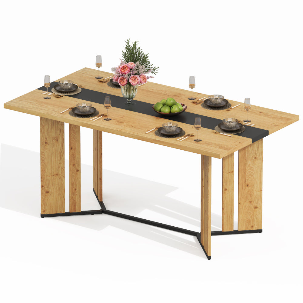 Solid wood dining table with oak grain, tabletop thickness 2.8cm, non-slip mat design, waterproof and anti-scratch, suitable for living room, kitchen or dining area., Kitchen Table, Minimalist Table, Modern Design, Scratchres