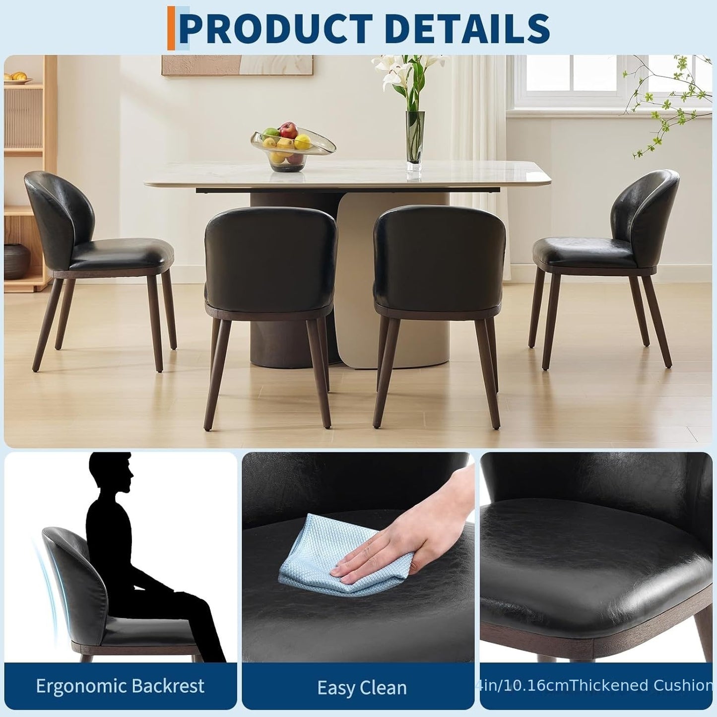 Eetkamerstoelen – Stoelen – Keukenstoelen – Kuipstoelen – Zwarte Stoelen – Modern Bekleed – Ergonomische Rugleuning – Metalen Frame – Draagvermogen 120 kg – Set van 2