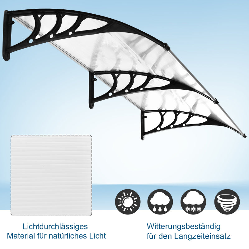 Deurzonwering – Deurluifel – Voordeurkap – Overkapping – Zonwering – Transparant Polycarbonaat Dak – Zwart Aluminium Frame – 75x195x23 cm – UV- en Regenbestendig – Eenvoudige Montage