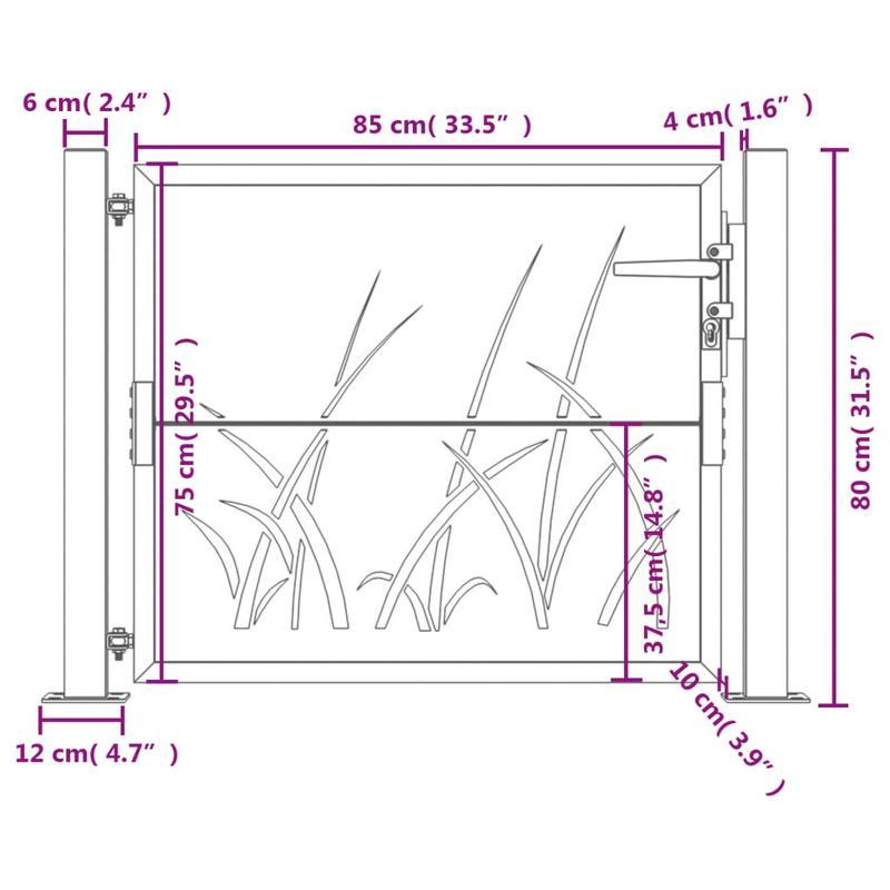 Tuinpoort – Sierhek – Hekwerk – Tuinafscheiding – Poort – Grasdesign – Staal – Antraciet – 105x80 cm – Onderhoudsarm – Duurzaam