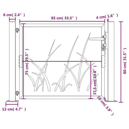 Tuinpoort – Sierhek – Hekwerk – Tuinafscheiding – Poort – Grasdesign – Staal – Antraciet – 105x80 cm – Onderhoudsarm – Duurzaam