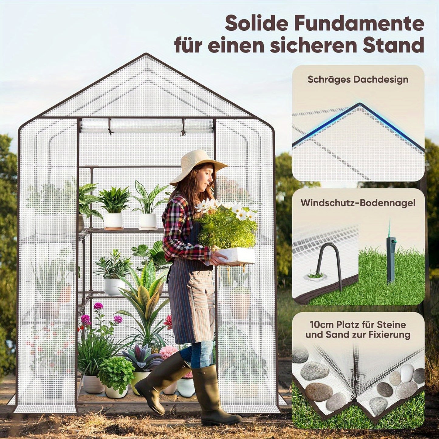 Meerlaagse Kas – Standaard Kas – Plantenkas – Balkon Kas – Tuinkas – Roestvrij Staal Frame – 10 Verstelbare Planken – Ademend PE-Materiaal – Ventilatieopeningen – 145x145x200 cm – Witte Variant