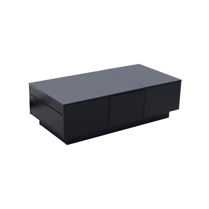 Modern High-Gloss Coffee Table with Sliding Storage & Drawers - Heavy-Duty Metal Frame, Easy-Assembly Rectangular Living Room Table Suitable for Modern & Small Spaces - Contemporary Storage Coffee Table