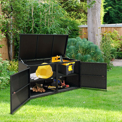 Opbergkast Buiten – Tuinkast – Opbergbox – Tuinkastje – Buitenkast – 2-laags Rattan – Weerbestendig Met Metalen Frame – 115x60x65 cm