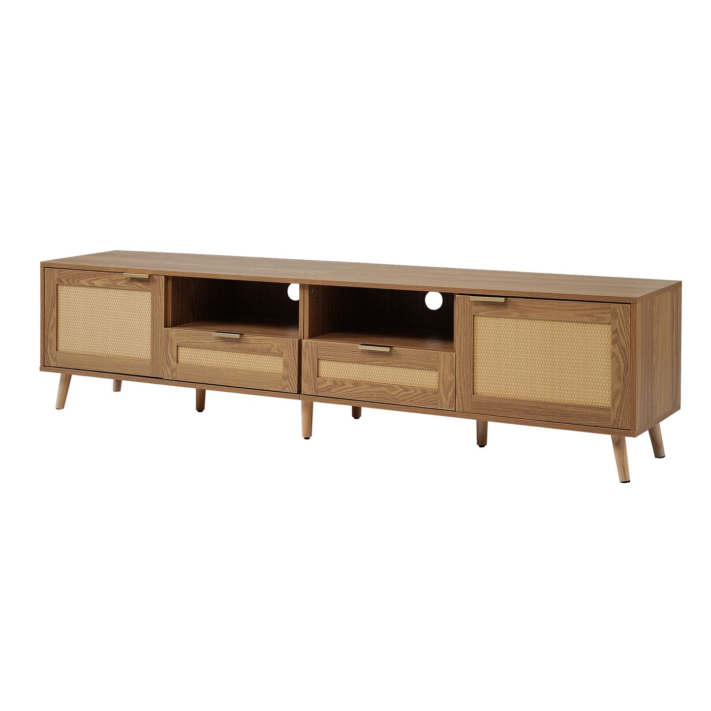 TV Meubel – Tv Kast – Lowboard – Tv Dressoir – Tv Meubel Licht Hout – 200 cm Breed – Massief Houten Poten