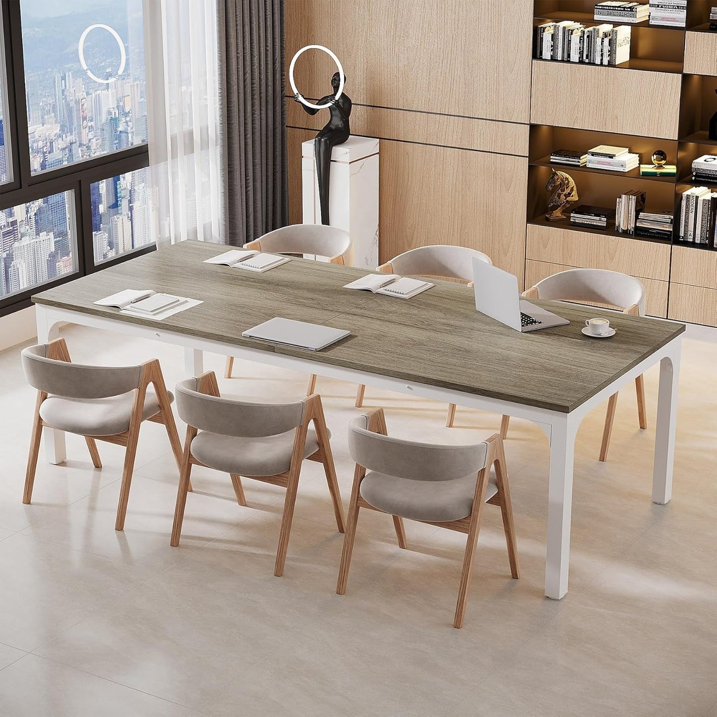 Vergadertafel – Conferentietafel – Bureautafel – Seminartafel – Kantoorwerktafel – Eikenlook Hout – Robuust Metaal – 200 cm Breed – Eenvoudige Montage