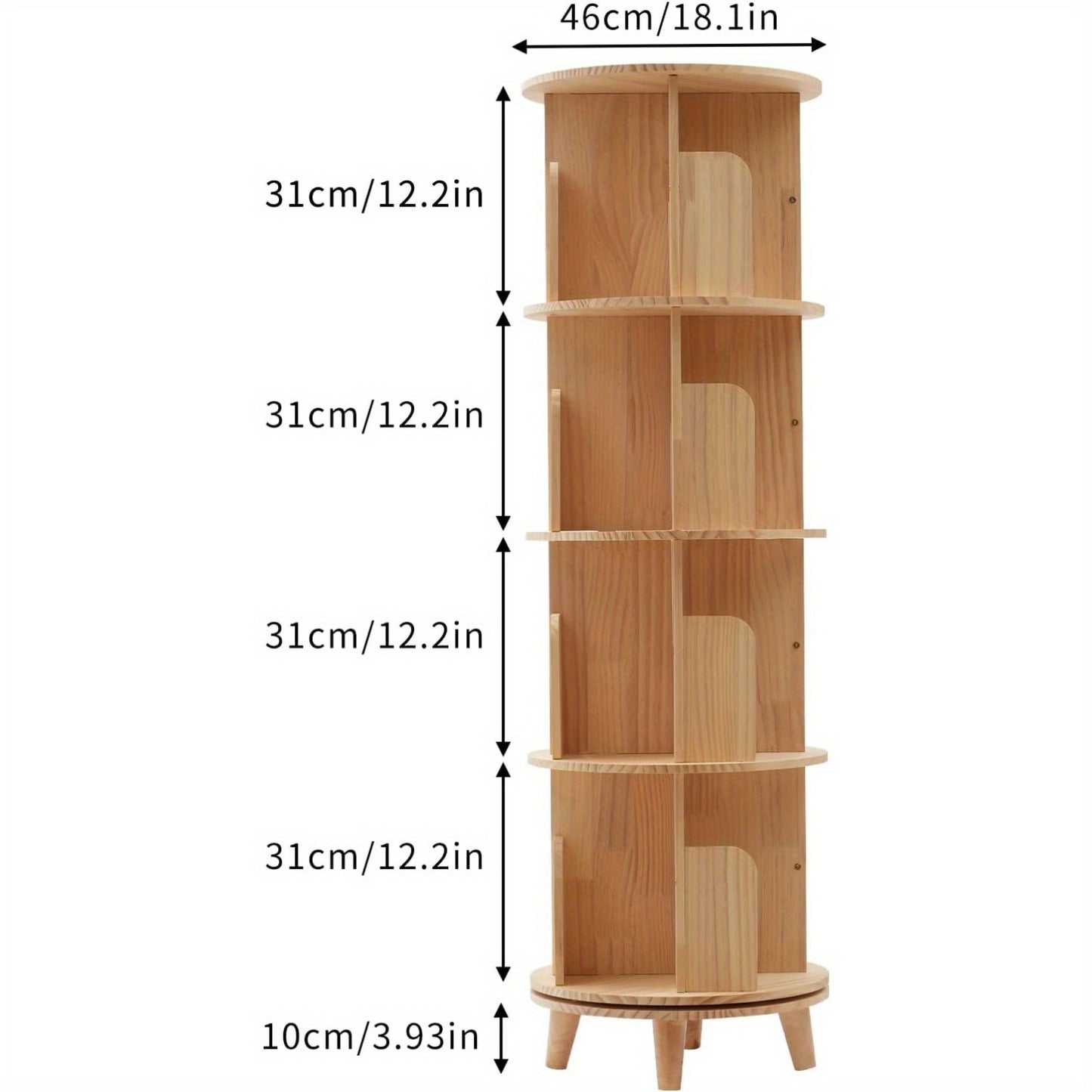 Draaibare Boekenkast – Boekenrek – Opbergkast – Houten Kast – Staande Boekenkast – 4 Niveaus Met 16 Vakken – 360° Draaibaar En Stevig Houten Ontwerp