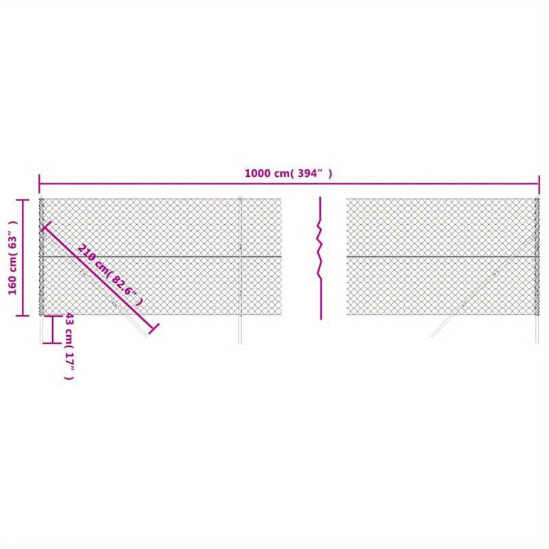 Tuinhek – Gaashek – Omheining – Hekwerk – Metaal – Zwaar Metalen Kettingzaun – 1,6x10 Meter – 3-laags Beveiliging – Weerbestendig