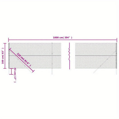 Tuinhek – Gaashek – Omheining – Hekwerk – Metaal – Zwaar Metalen Kettingzaun – 1,6x10 Meter – 3-laags Beveiliging – Weerbestendig