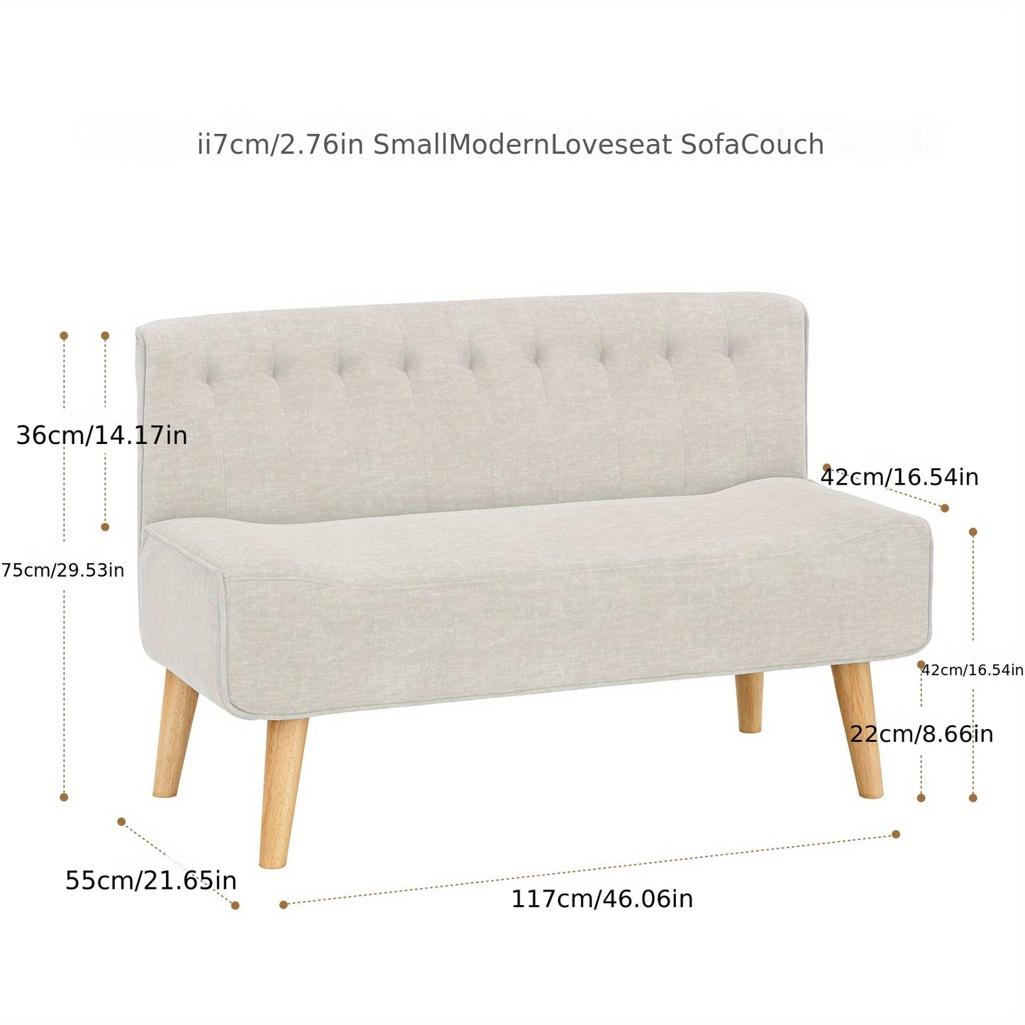 Tweezitsbank – 2-Zitsbank – Sofa – Loveseat – Donkergrijs – Linnen Bekleding – Compact 117 cm – Stevig Frame