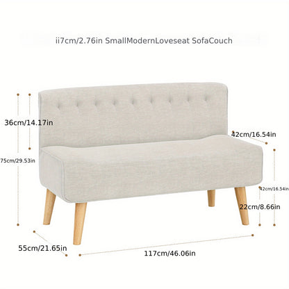 Tweezitsbank – 2-Zitsbank – Sofa – Loveseat – Donkergrijs – Linnen Bekleding – Compact 117 cm – Stevig Frame