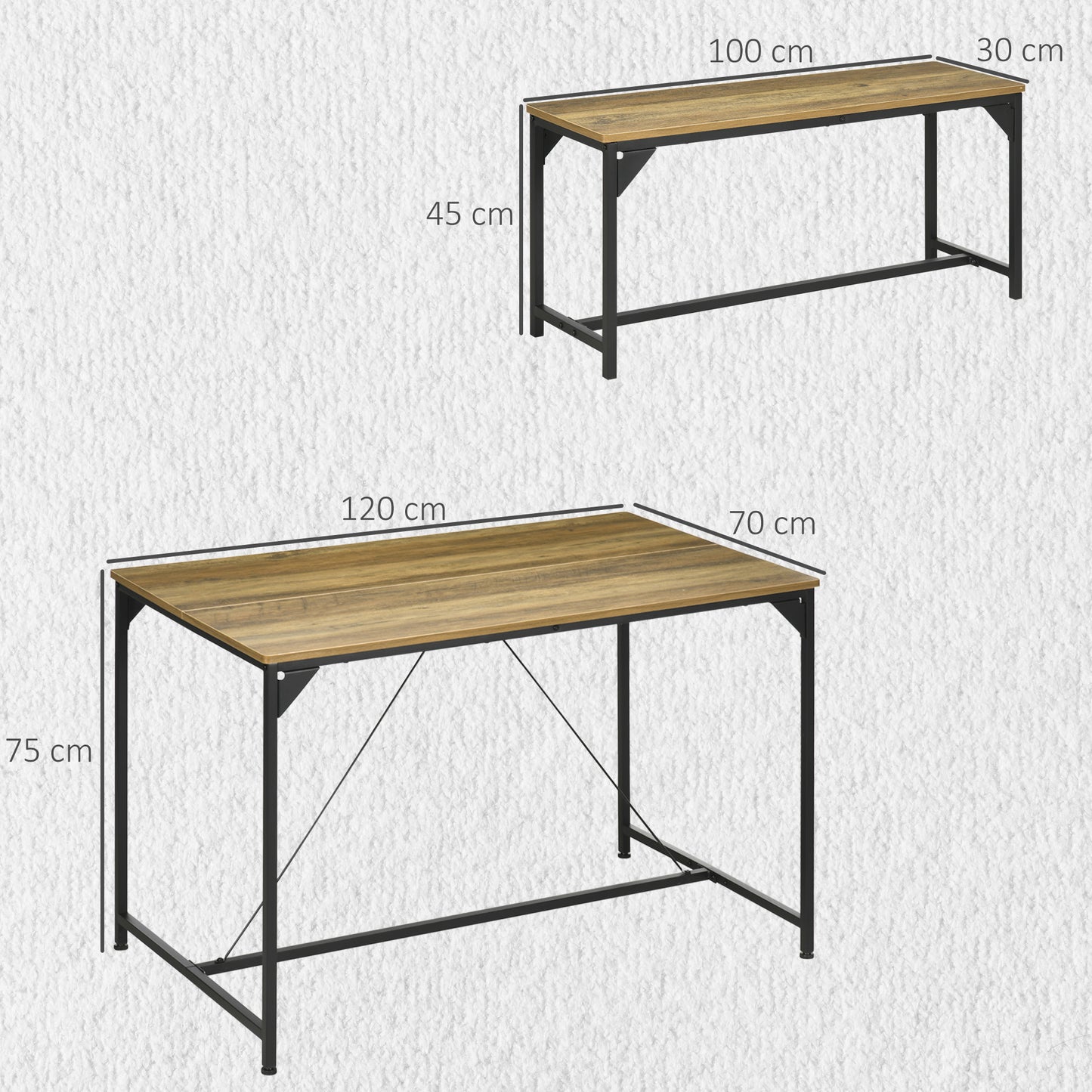 Eettafelset – Tafel met Banken – Eettafel Bank – Keukentafelset – Industriële Eetset – Vintage Stijl – Ruimtebesparend Ontwerp – Gehard Staal & Houtlook