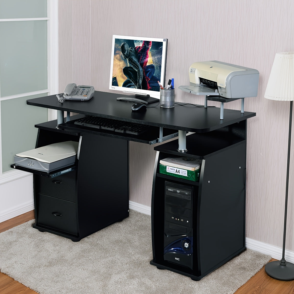 Bureau – Bureautafel – Computertafel – Werkplek – Schrijftafel – Zwart – MDF & Staal – 120x55 cm Werkblad