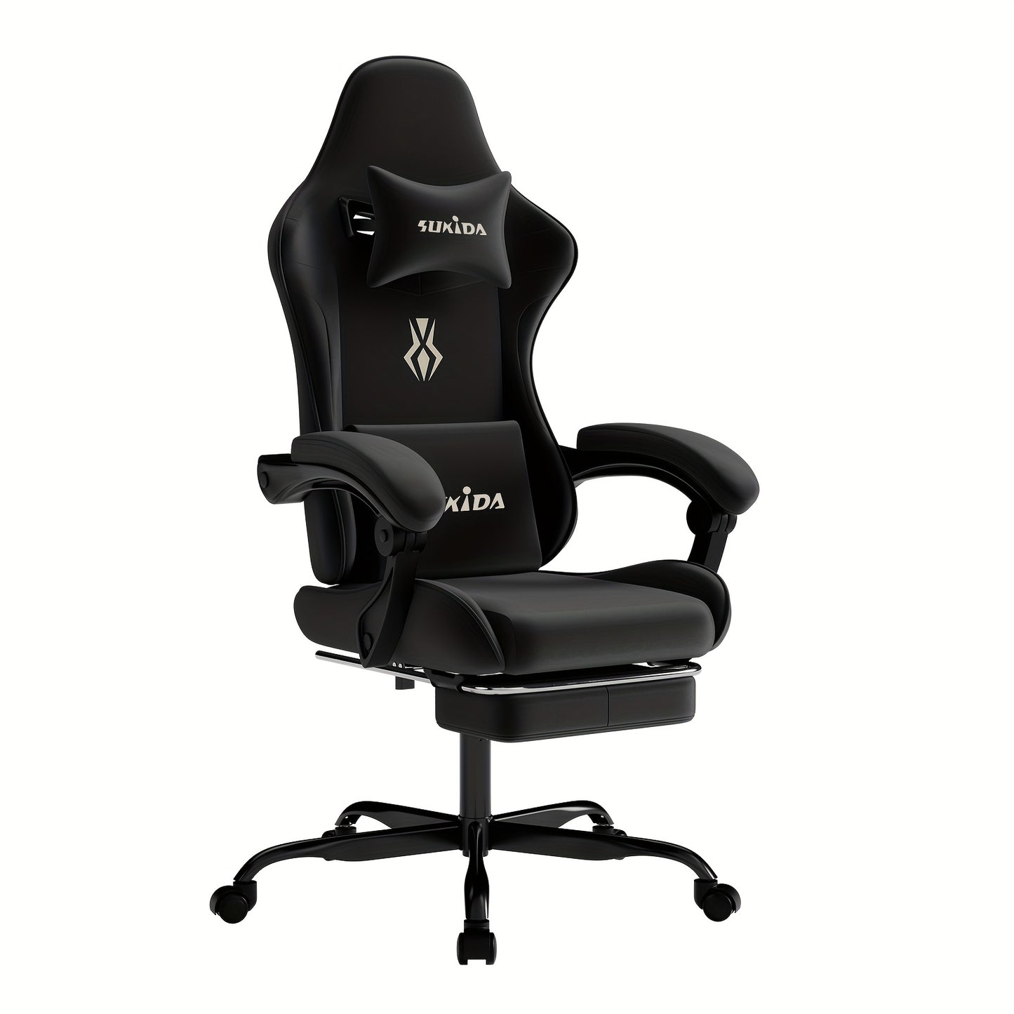 Ergonomische Gamingstoel – Bureaustoel – Gamechair – Zwarte Zitting – Racing Stoel – Handmatig Verstelbare Rugleuning 135° – Inklapbare Voetensteun en Vuilafstotende Stof