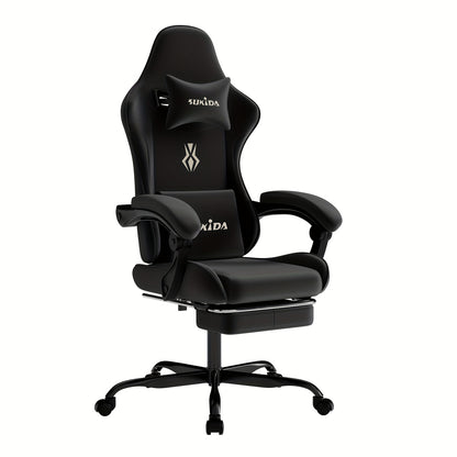 Ergonomische Gamingstoel – Bureaustoel – Gamechair – Zwarte Zitting – Racing Stoel – Handmatig Verstelbare Rugleuning 135° – Inklapbare Voetensteun en Vuilafstotende Stof