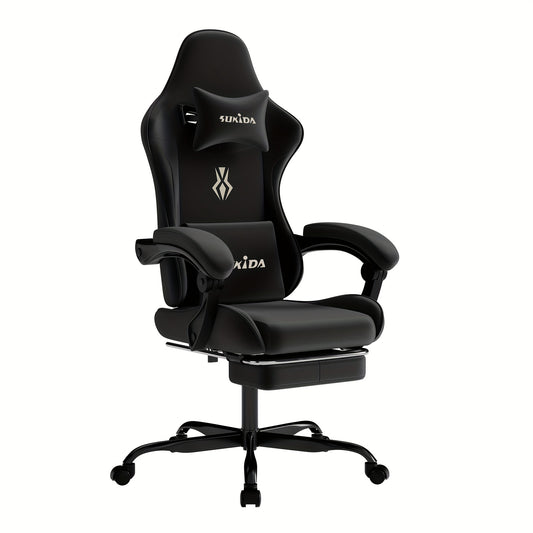 Ergonomische Gamingstoel – Bureaustoel – Gamechair – Zwarte Zitting – Racing Stoel – Handmatig Verstelbare Rugleuning 135° – Inklapbare Voetensteun en Vuilafstotende Stof