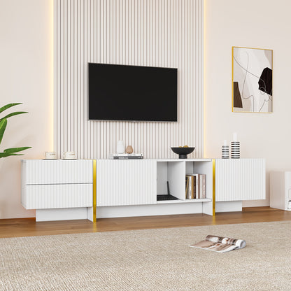 TV-Meubel – Tv Kast – Mediameubel – Entertainmentmeubel – Tv Console – Modern Wit Met Gele Accenten – Geschikt Voor Tv’s Tot 80 Inch – Ruime Opbergruimte 190x35x45,5 cm
