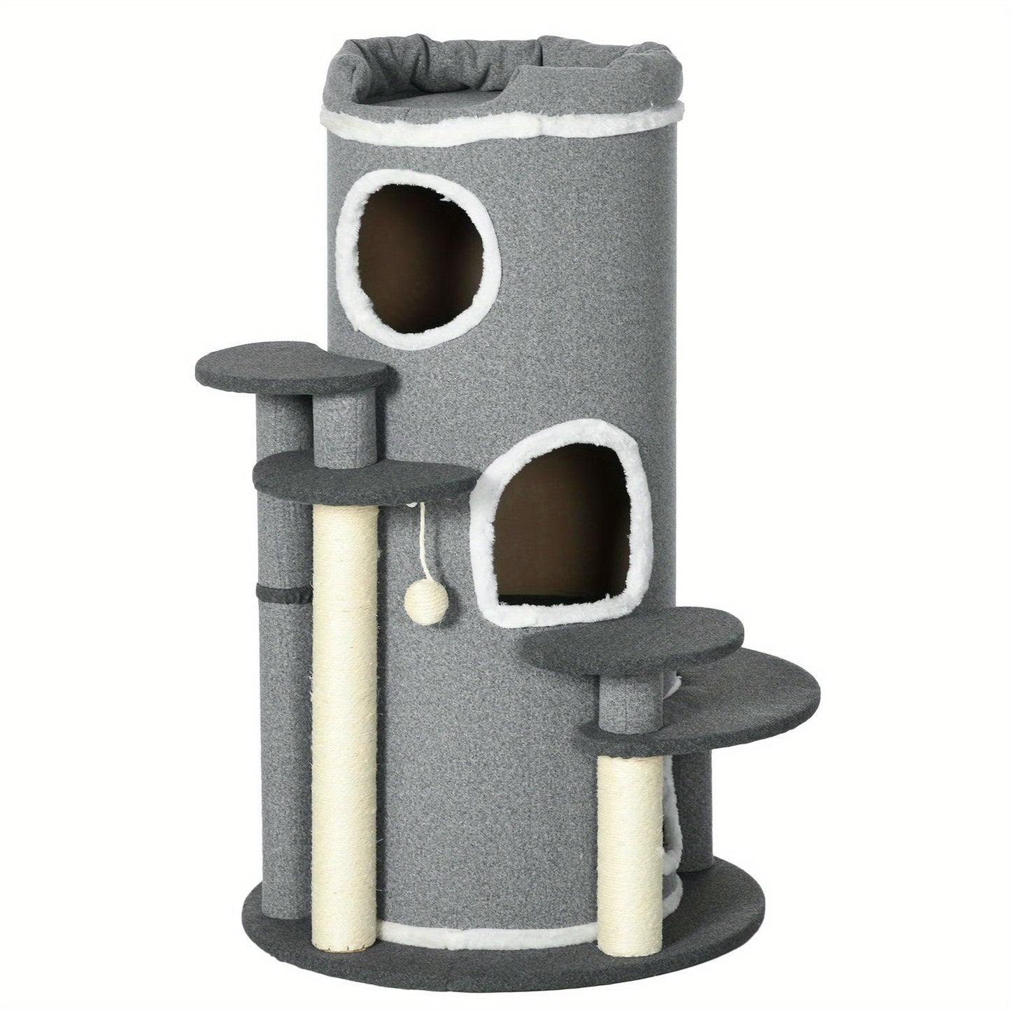 Kattenkrabton – Krabpaal – Krabmeubel – Kattenhuis – Kattenboom – Met Sisaltouw – 99 cm Hoog – Grijs Plush