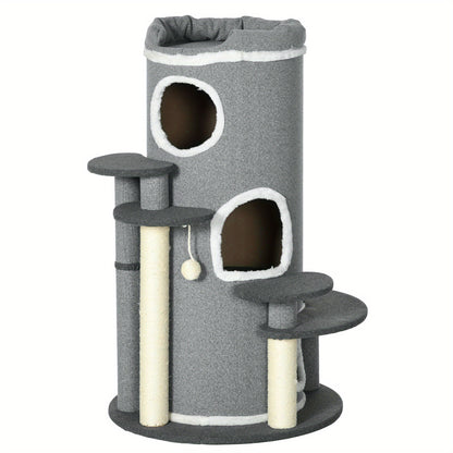Kattenkrabton – Krabpaal – Krabmeubel – Kattenhuis – Kattenboom – Met Sisaltouw – 99 cm Hoog – Grijs Plush