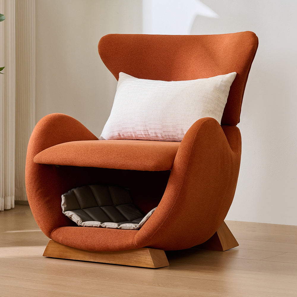 Huisdierstoel – Lounge Chair – Relaxstoel – Kattenstoel – Hondenstoel – Kattenbestendig Stof – Ingebouwde Huisdier Rustplek – Duurzame Constructie – Comfortabele Zitting – Oranje Kleur