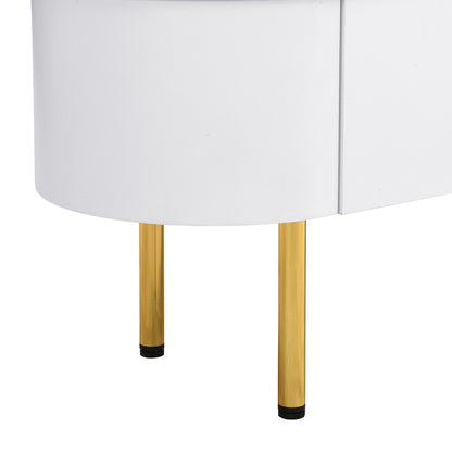 TV Meubelset – Tv Meubel – Salontafel – Lowboard – Woonkamermeubel – Afgeronde Vormen – Gouden Accenten – MDF Wit – Ruime Lades