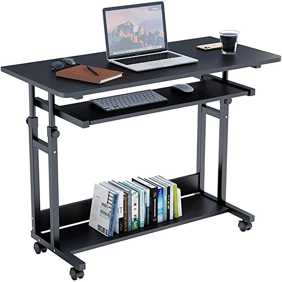 Bureautafel - Bureautafel voor Volwassenen - Bureautafel voor Computer - Computer bureau - Computer Tafel - Laptoptafel - Computerbureau met wielen - Hoogte verstelbaar - PC-tafel - Zwart